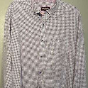 Johnston & Murphy Men's White and Blue Geometric Shirt